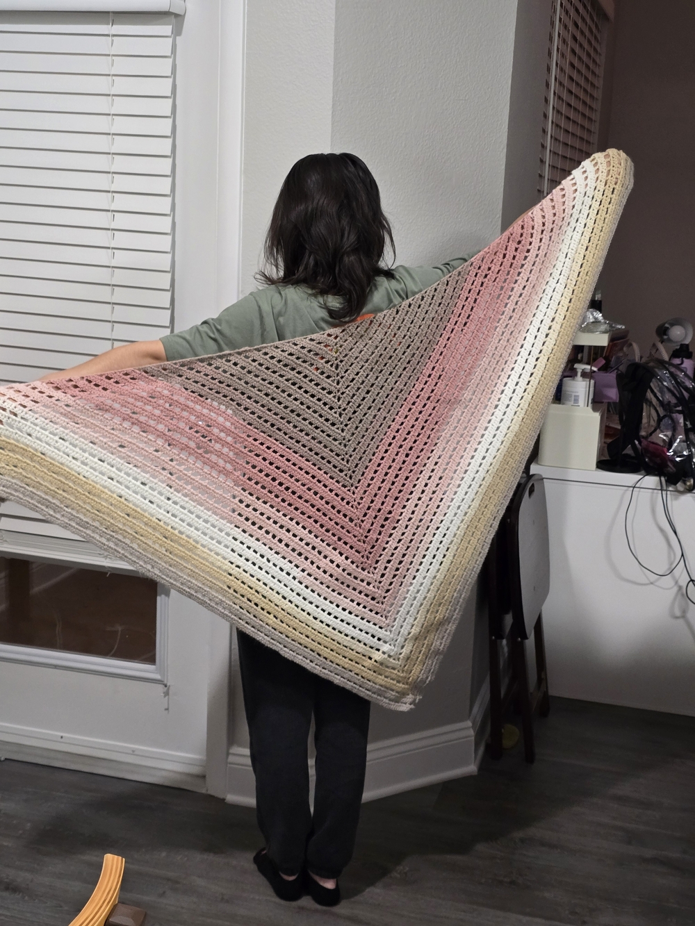 Handmade Gradient Triangle Shawl - Pink, Cream & Taupe